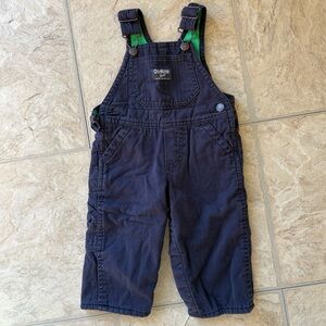 OshKosh B'gosh Navy Blue Kids Overalls Green Fleece Lined Size 9 Month